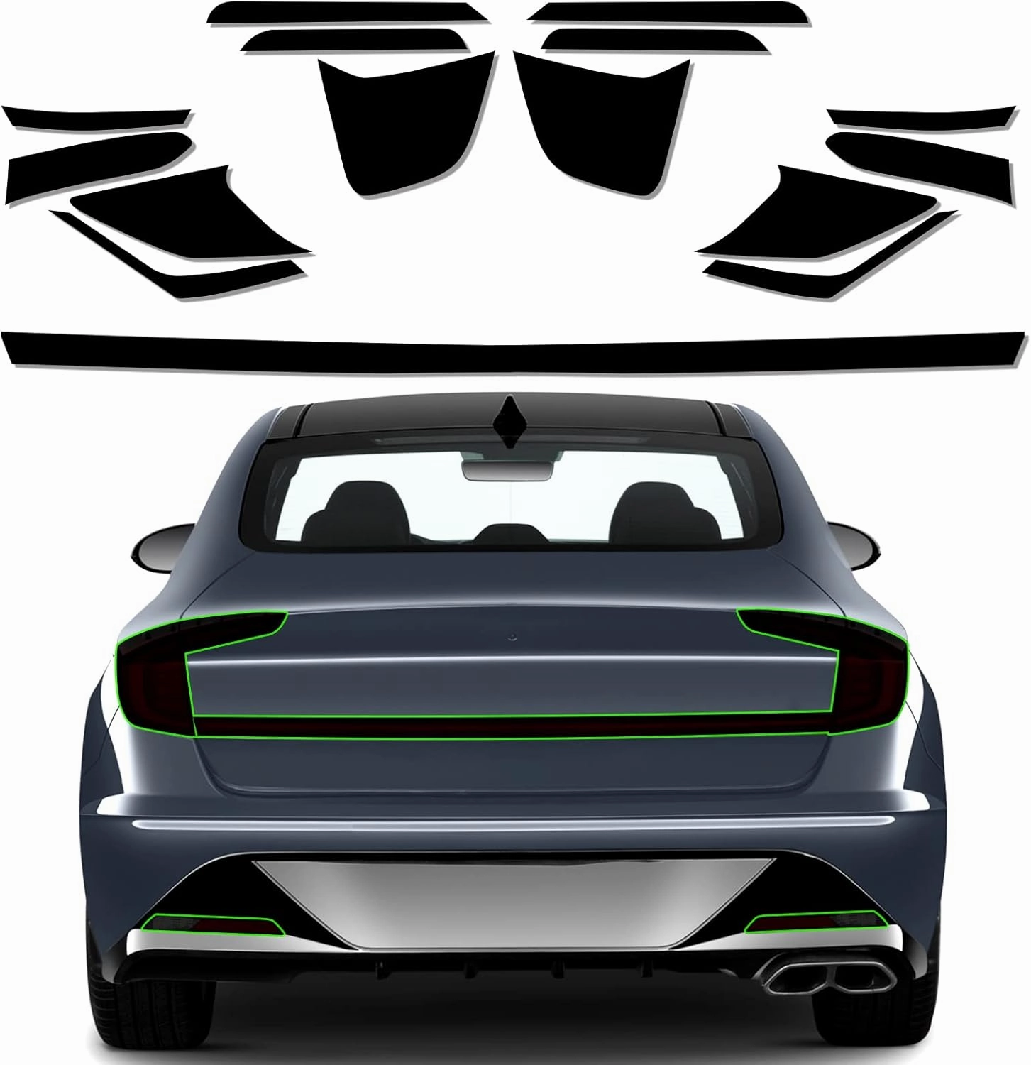 Precut Vinyl Overlay Tint Kit Film Fit for Hyundai Sonata 2020-2022 Full Taillight with Gloss Dark Smoke Wrap Cover Vinyl Decals Exterior Parts and Accessories (Full Taillight) vinyl accessories,turntable parts,record player tools,