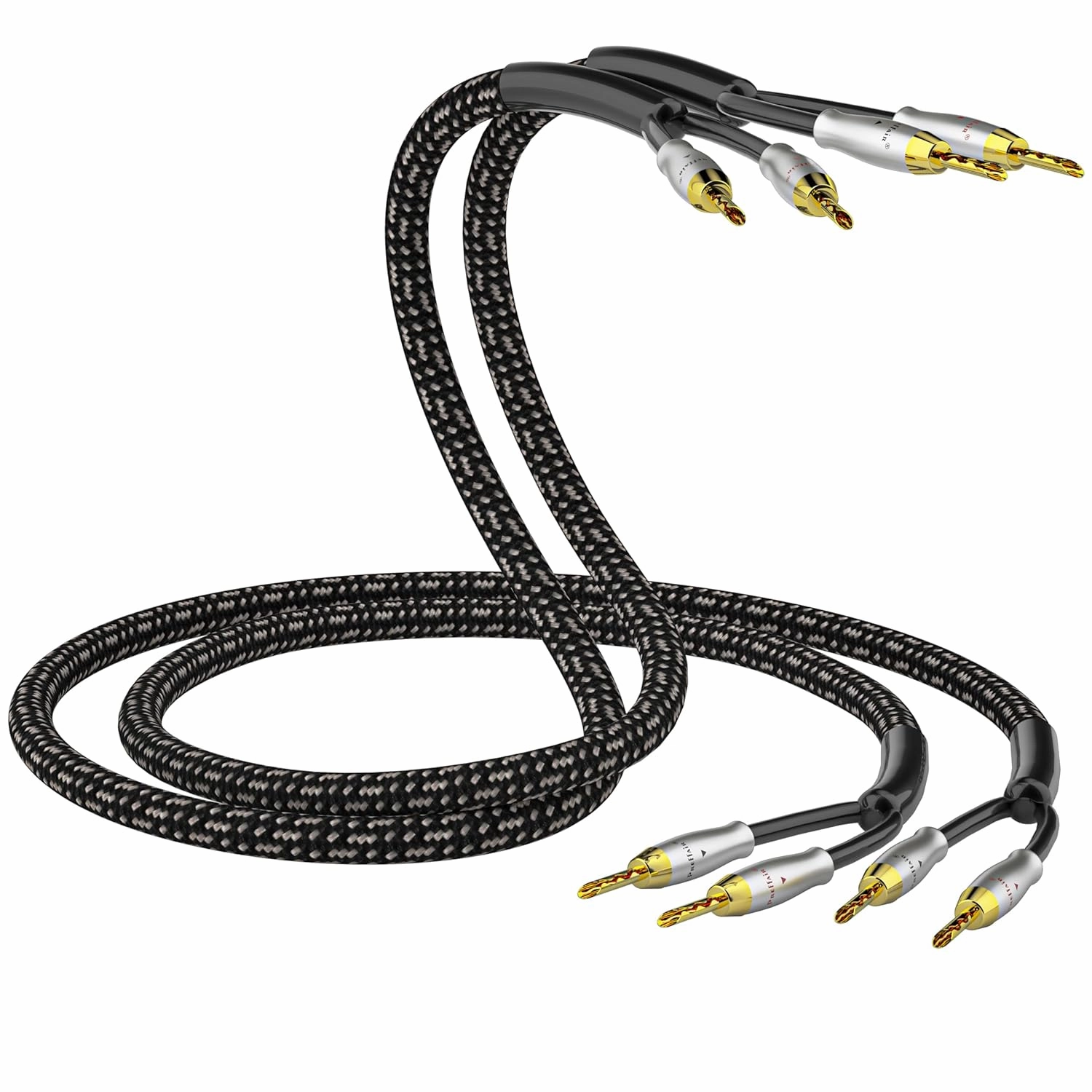 Preffair 1 Pair 14AWG/2mm2 HiFi Speaker Cable, OFC Copper Braided Speaker Wires with BFA Banana Plugs Gold Plated (White-Black, 5 feet)