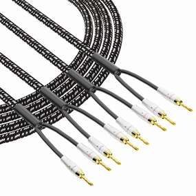 Preffair 1 Pair 14AWG/2mm2 HiFi Speaker Cable, OFC Copper Braided Speaker Wires with BFA Banana Plugs Gold Plated (White-Black, 5 feet) speaker cable,audio wire,hi-fi speaker cord,
