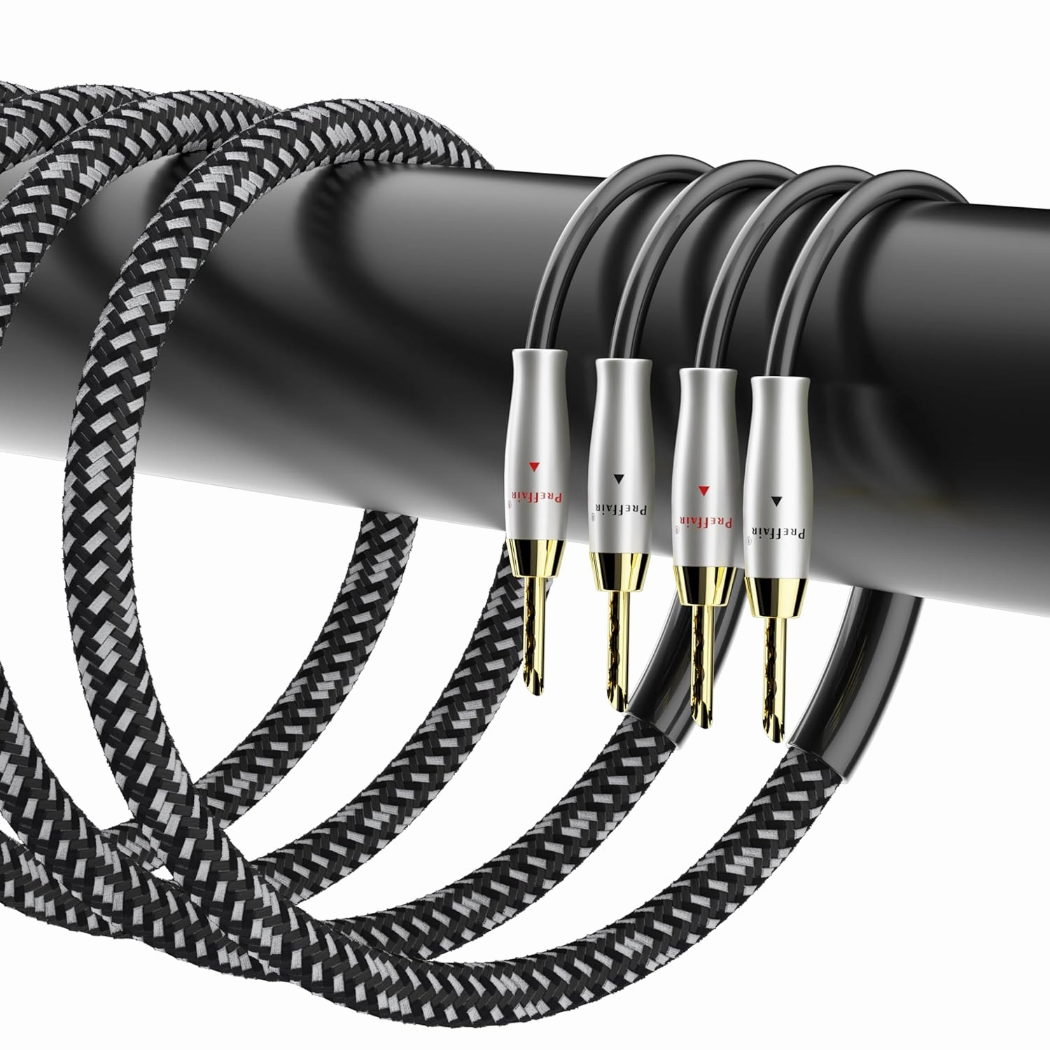 Preffair 1 Pair 14AWG/2mm2 HiFi Speaker Cable, OFC Copper Braided Speaker Wires with BFA Banana Plugs Gold Plated (White-Black, 5 feet)