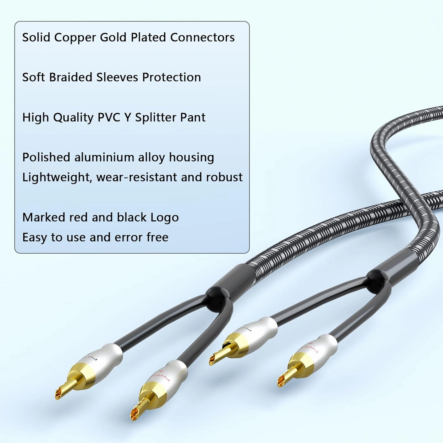 Preffair 1 Pair 14AWG/2mm2 HiFi Speaker Cable, OFC Copper Braided Speaker Wires with BFA Banana Plugs Gold Plated (White-Black, 5 feet)
