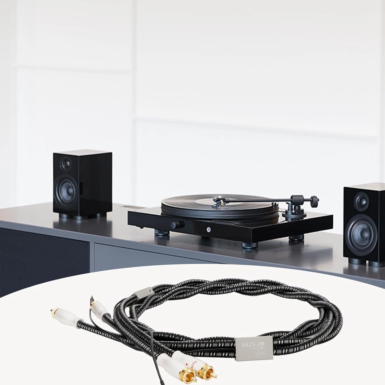Preffair 5FT High End Turntable Cable with Ground Cable Gold Plated Dual RCA Connectors Stereo Phono Interconnecting Wire for Preamp, Record Player, Amplifier