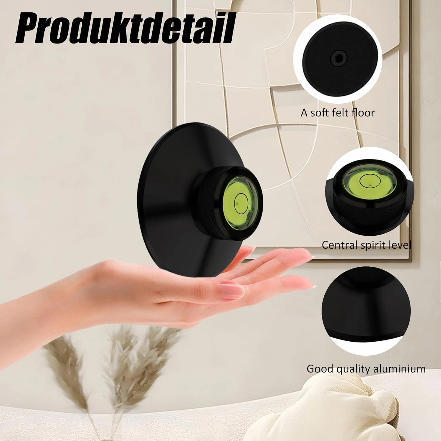 Preffair Audiophile Record Weight Stabilizer 3.8OZ Aluminum Turntable Weight with Bubble Level and Protective Soft Base Pad LP Record Player Vinyl Disc Vibration Reducer(Black)