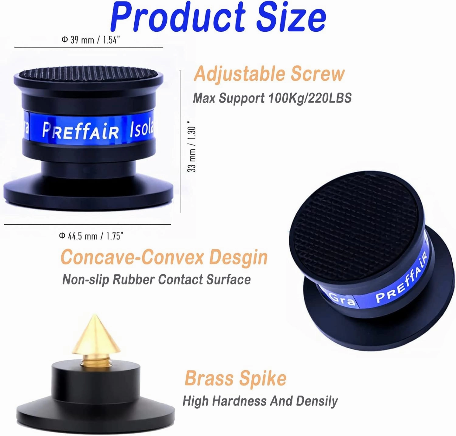 Preffair Audiophile Speaker Isolation Spikes Aluminum Record Player Shock Absorber Speaker Floor Protector Mat Adjustable Subwoofer Anti Vibration Pads Non-Slip LP Vinyl Record Player Base