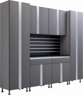 Premium Garage Cabinets 9' Storage Sets Solution with Adjustable Legs, Soft-Close Drawer & Door, Integrated Handles, Heavy Duty Plywood Box Construction, Tool and Equipment Organizer (Combo 9CS-011A) equipment cabinet,AV gear cabinet,component enclosu