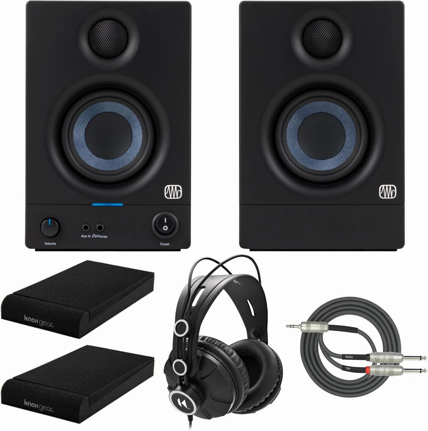 PreSonus Eris 3.5 3.5-Inch Low-Frequency Driver Media Reference Monitor with RF Interference with Full-Sized Headphones, Isolation Pads and Breakout Cable reference headphones,neutral sound headphones,monitor headphones,