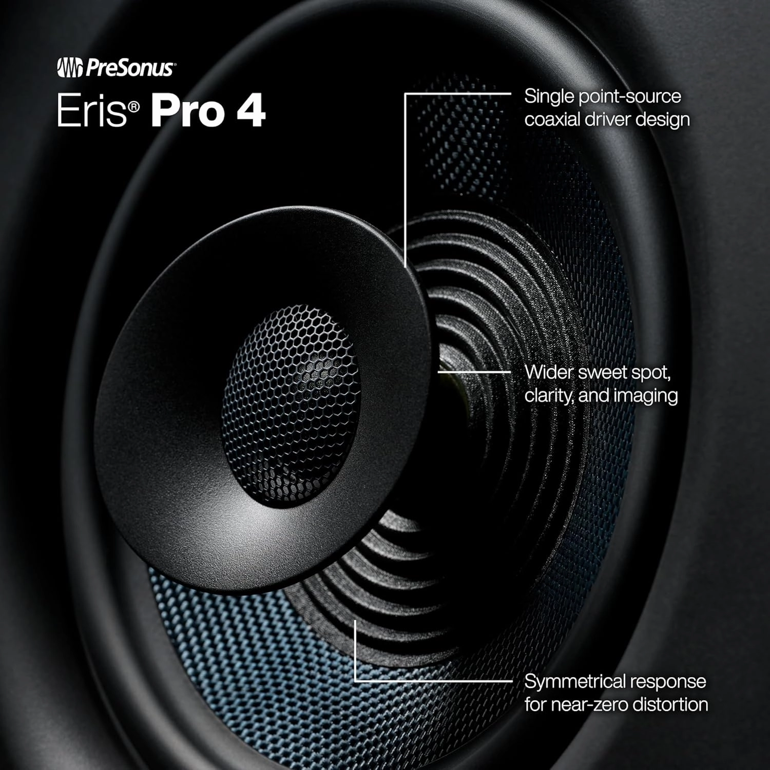 PreSonus Eris Pro 4 Studio Monitor  Bi-Amped, Active, 4.5-inch Coaxial Studio Monitor for Audio Recording & Mixing, Ceiling- & Wall-Mountable