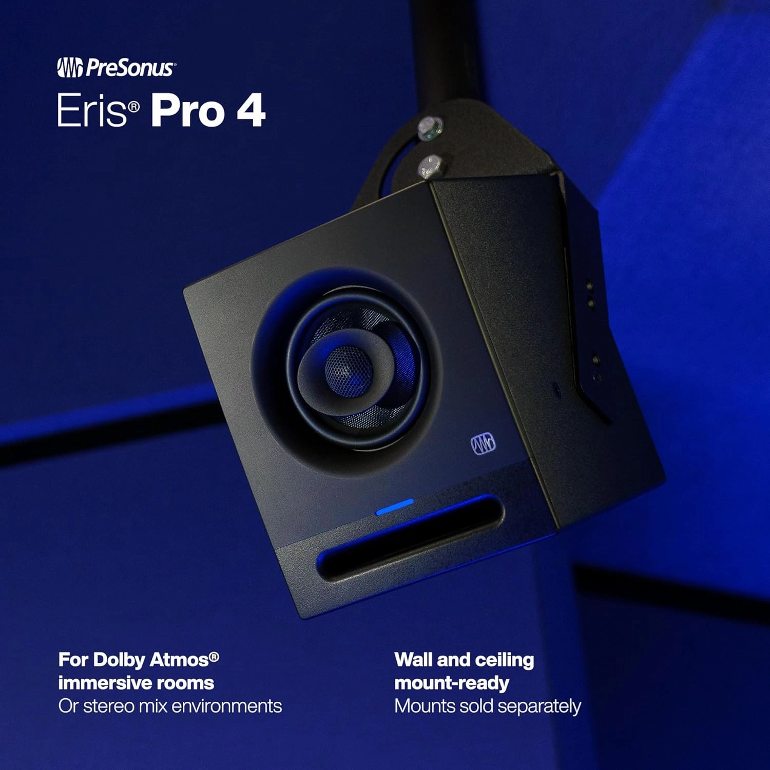 PreSonus Eris Pro 4 Studio Monitor  Bi-Amped, Active, 4.5-inch Coaxial Studio Monitor for Audio Recording & Mixing, Ceiling- & Wall-Mountable