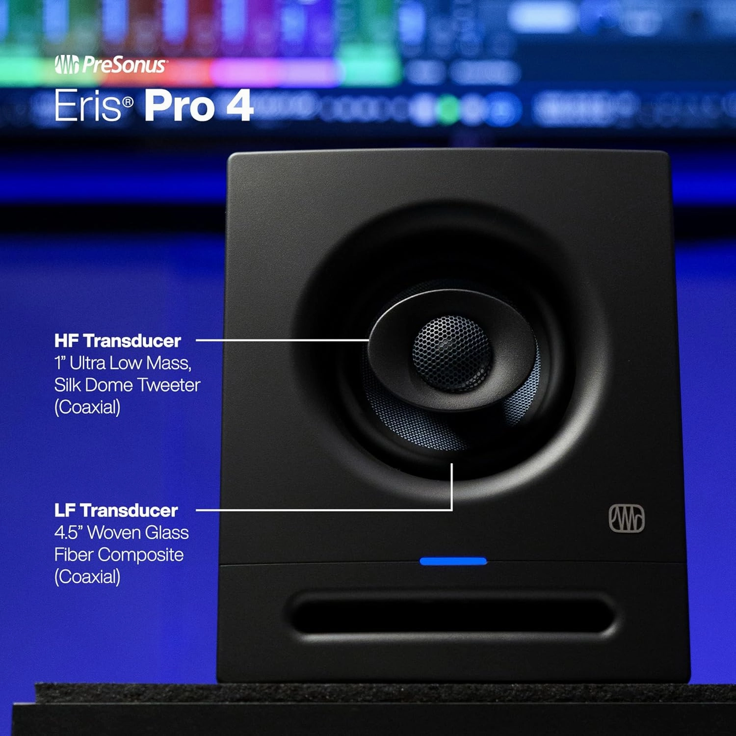 PreSonus Eris Pro 4 Studio Monitor  Bi-Amped, Active, 4.5-inch Coaxial Studio Monitor for Audio Recording & Mixing, Ceiling- & Wall-Mountable