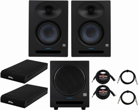 PreSonus Eris Studio 5 5-Inch Compact Active Studio Monitors Bundle with 8BT Compact 8-Inch 100-Watt Subwoofer, Instrument Cables (10-Feet), Isolation Pads, and TRS to XLR Cables (10-Feet) (8 Items) studio monitors,nearfield speakers,mixing reference monit