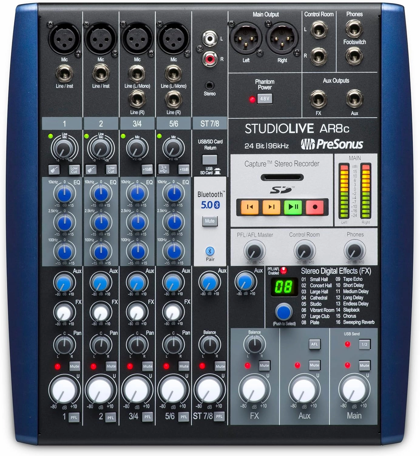 PreSonus StudioLive AR8c 8-Channel USB-C Hybrid Digital/Analog Performance Mixer, Unpowered audio interface,USB interface,music recording input,
