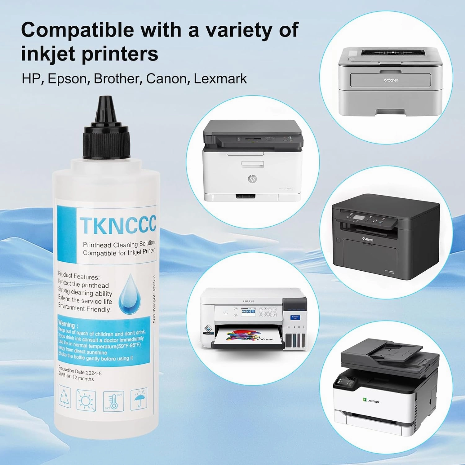 Printhead Cleaning Kit 250ml For Inkjet Printers NozzlePrint Head Cleaning Kit Epson, Printer Cleaner Solution for Brother Print Head, Printer Cleaning Kit for HP, Printer Head Cleaning Kit For Canon