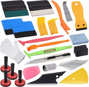 Pro Vinyl Wraps Applicator Tool Kit Window Tint Film Car Wrapping Tools Includes Felt Squeegees, Plastic Scraper, Wrap Knife and Blades, Magnetic Holders, Cleaning Cloth, Gloves and Finger Sleeve vinyl accessories,turntable parts,record player tools,
