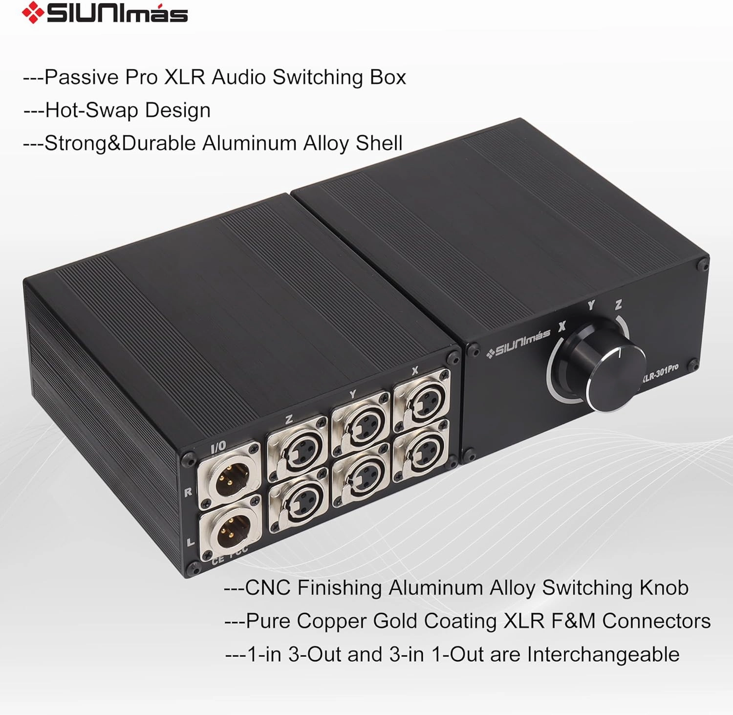 Pro XLR 3Pin 3Channels XLR Selector Box XLR Balanced Switching Box 3-in 1-Out/1-In 3-Out Interchangeable HiFi Stereo Passive Audio Selector Swtich Box(MS-XLR-0301)