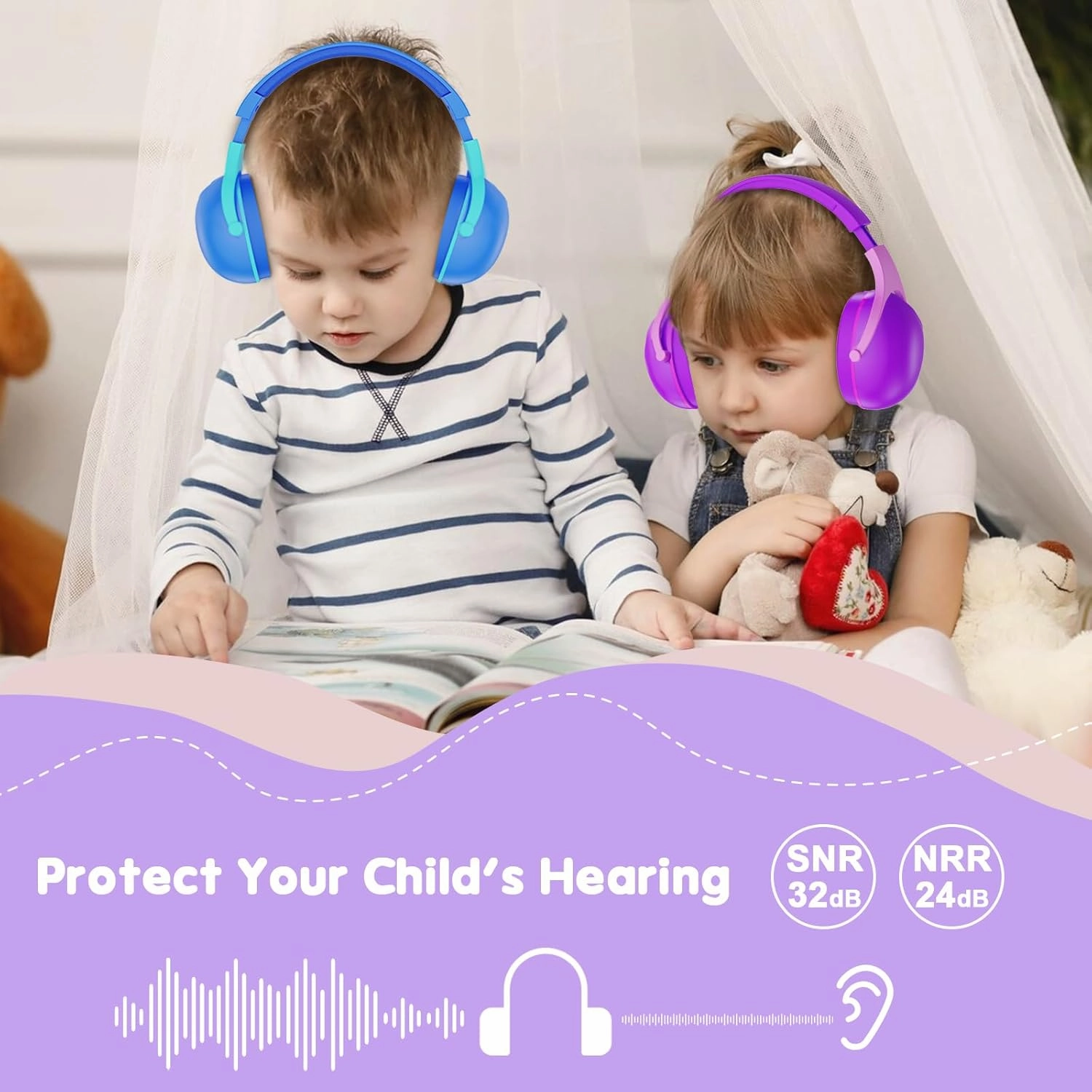 ProCase 2 Pack Noise Cancelling Headphones for Kids, Kids Ear Protection for Monster Jam Truck, Hearing Protection Noise Reduction Earmuffs for Sensory Autism Toddler Children -Purple & Indigo