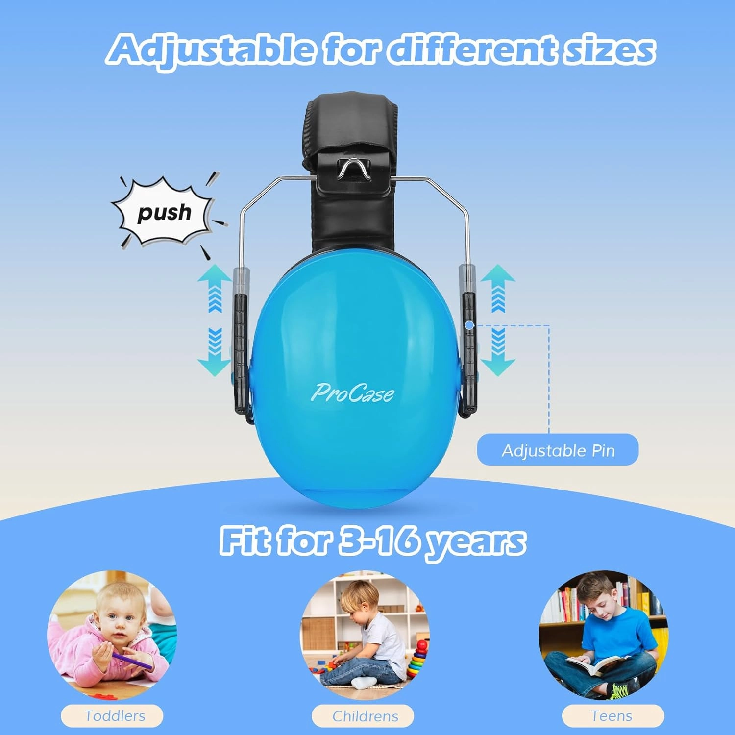 ProCase Noise Cancelling Headphones for Kids Toddler, SNR 27dB Noise Reduction Ear Muffs, Hearing Protection for Monster Jam, Concerts, Fireworks, Shooting, Air Show, Autism Sensory Needs -Blue