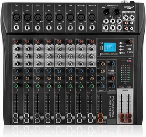 Professional Audio mixer8 channel mixer sound Board mixer DJ MixingEquipped with 48V phantom power USB recording Bluetooth MP3 player, studio audio mixer suitable for DJ studio streaming recording audio interface,USB interface,music recording input,