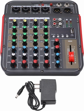 Professional Audio Mixer 4 Channel Audio Mixer Mini Sound Board Console, Digital DJ Controller Portable Digital DJ Mixing Console Mixing Boards for Live Performance DJ Stage mixer console,audio mixing desk,DJ console,