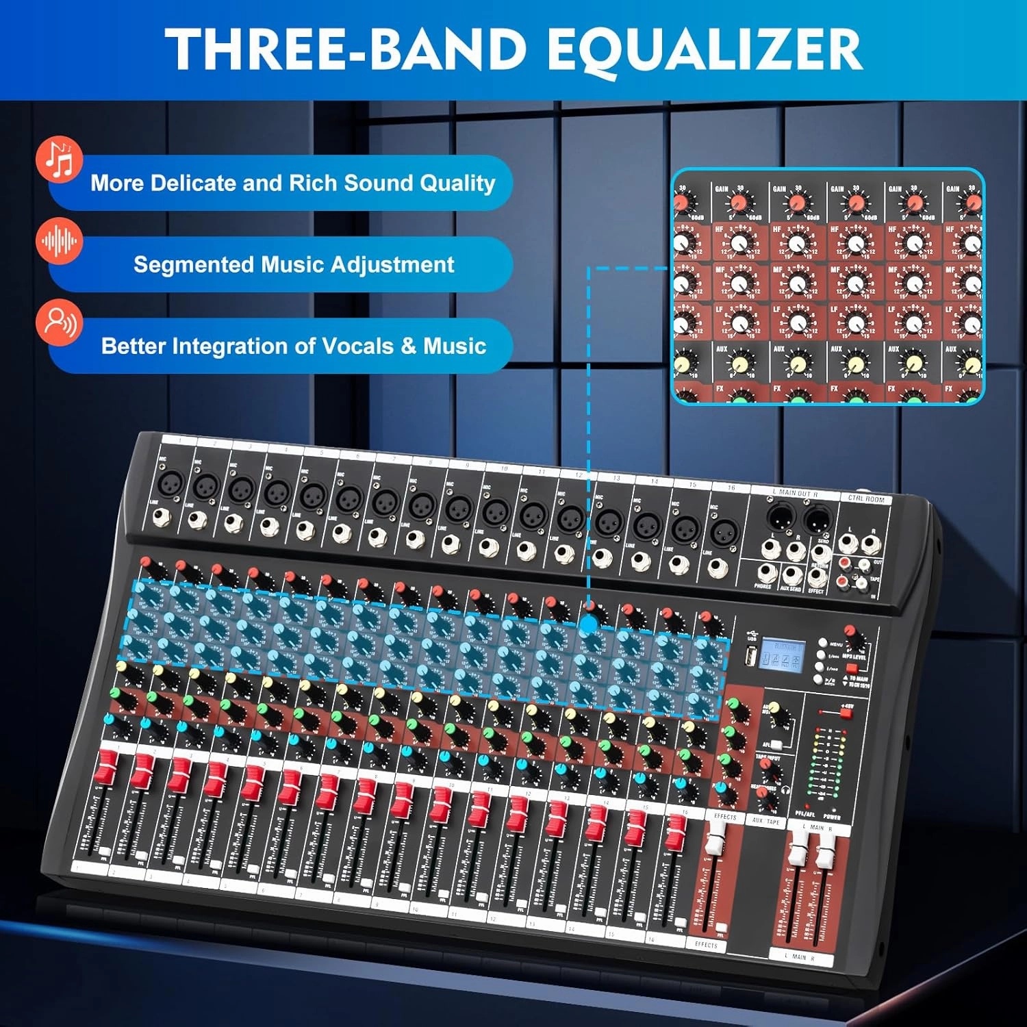 Professional Audio Mixer Sound Board Console, 16 Channel Bluetooth Live Studio Audio Mixer Live Studio Mixing Console 110V Studio Mixing Console Board