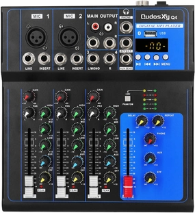 Professional Audio Mixer Sound Board Console System Interface 4 Channel Digital USB Bluetooth MP3 Computer Input 48V Phantom Power Stereo DJ Studio Streaming mixer console,audio mixing desk,DJ console,