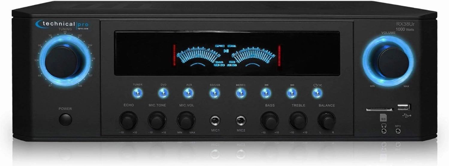 Professional Home Stereo Receiver with USB and SD Card Inputs, MP3 (AUX), 1000 Watts, 2 Mic Inputs, Recorder, Wireless Remote, FM Digital Tuner balanced output player,audiophile player,hi-res digital player,