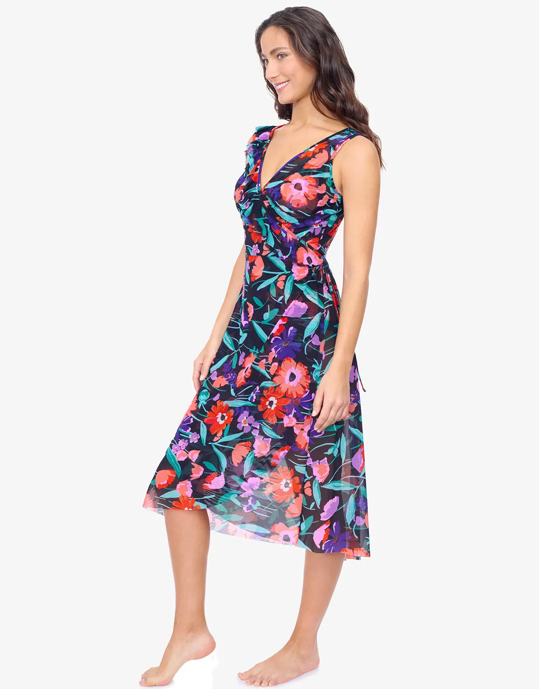 Profile Marguerite Mesh Wrap Dress - Black Multi