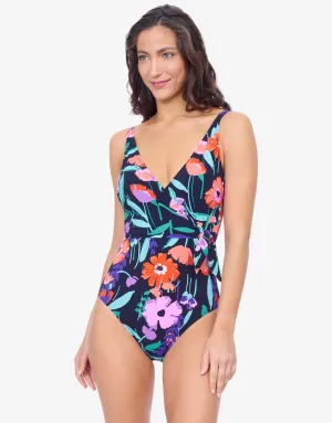 Profile Marguerite Surplice Swimsuit - Black Multi