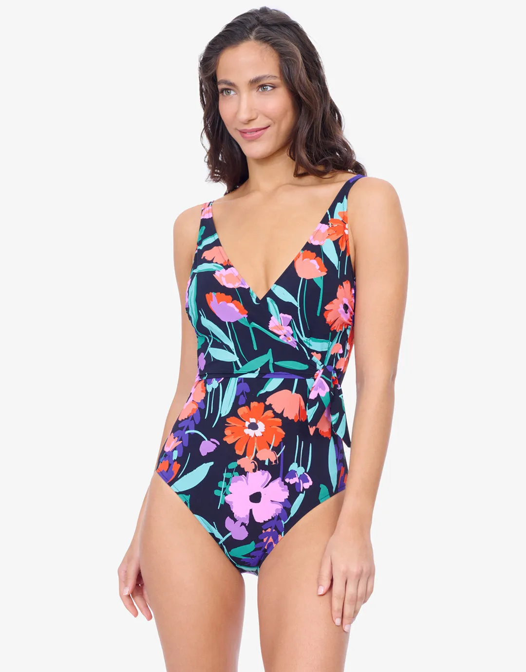Profile Marguerite Surplice Swimsuit - Black Multi