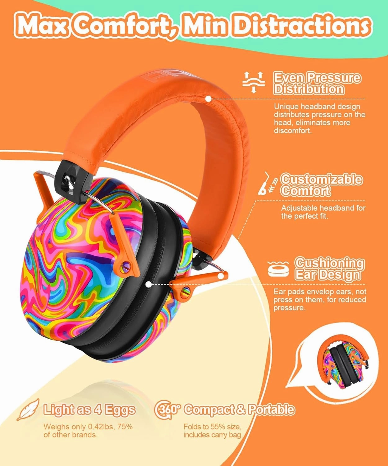 PROHEAR 032 Kids Ear Protection  Ear Muffs for Noise Reduction, 25SNR Noise Cancelling Headphones for Toddlers, Autism, Sensory Use, Hearing Protection  Orange