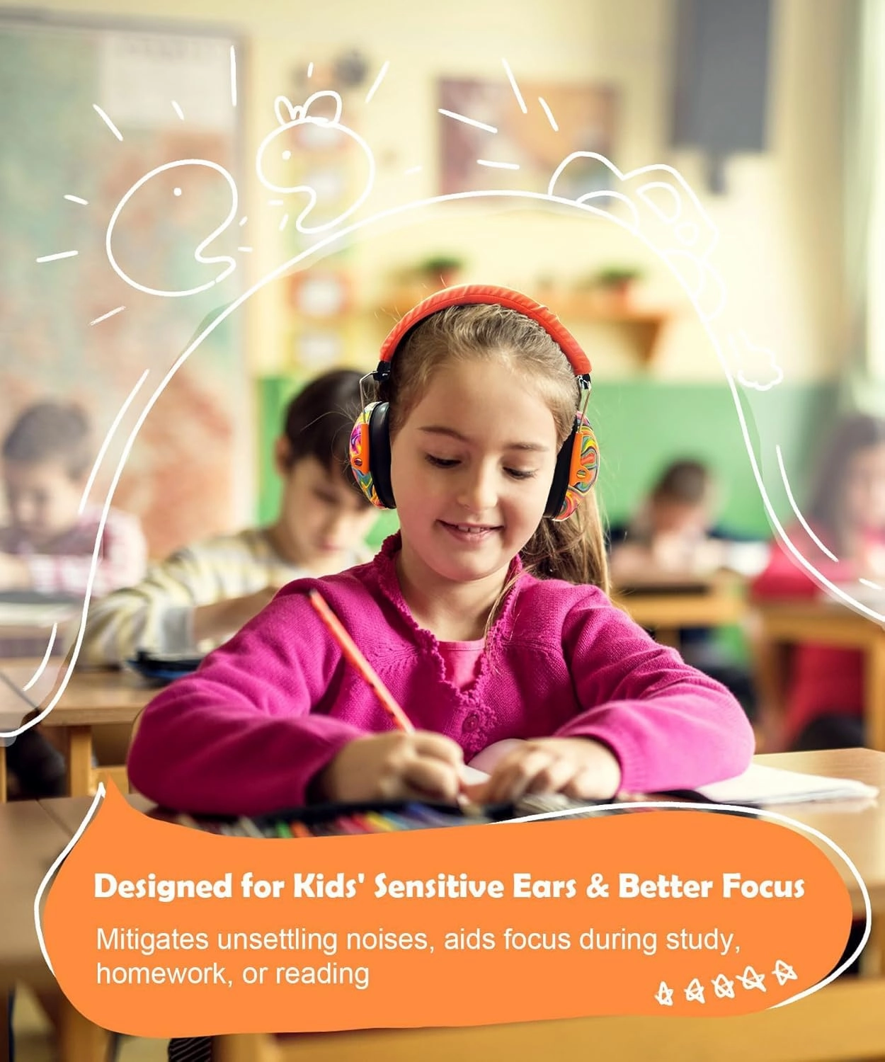 PROHEAR 032 Kids Ear Protection  Ear Muffs for Noise Reduction, 25SNR Noise Cancelling Headphones for Toddlers, Autism, Sensory Use, Hearing Protection  Orange