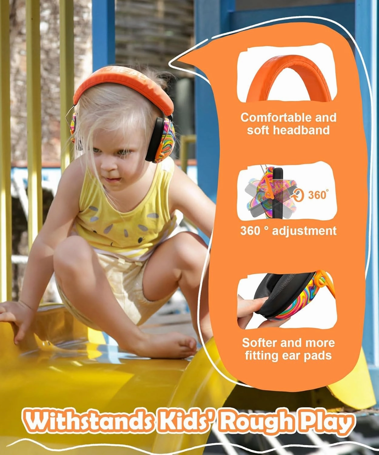 PROHEAR 032 Kids Ear Protection  Ear Muffs for Noise Reduction, 25SNR Noise Cancelling Headphones for Toddlers, Autism, Sensory Use, Hearing Protection  Orange