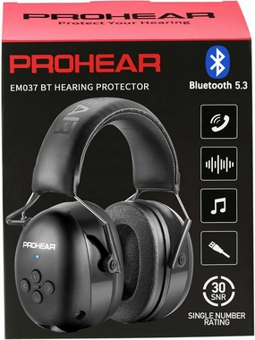 PROHEAR 037 Bluetooth 5.3 Hearing Protection Headphones with Rechargeable 1500mAh Battery, 30dB SNR Safety Noise Reduction Ear Muffs 120H Playtime for Mowing, Workshops, Snowblowing - Black noise cancelling headphones,ANC headphones,travel headphones,