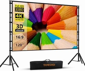 Projector Screen and Stand,Towond 120 inch Outdoor Projection Screen, Portable 16:9 4K HD Rear Front Movie Screen with Carry Bag Wrinkle-Free Design for Home Theater Backyard Cinema home cinema system,5.1 home theater,surround sound package,