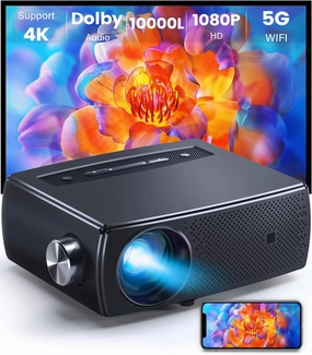 Projector with 5G WiFi & Bluetooth 4K Support, CLOKOWE 10000L Full HD 1080P Outdoor Portable Video Projector with Screen,Home Theater Projector Max 300" Compatible with Android/iOS/TV Stick/PS4/Laptop home cinema system,5.1 home theater,surround s