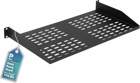 ProMaster Server Vented Shelf - 19 Inches, 10'' Deep, 1U Universal Integration Server Vented Rack Mounting Tray for Consistent Airflow, Cantilever Mount, Device and Equipment Wall Mounting - Black audio rack,hi-fi component stand,media shelf,