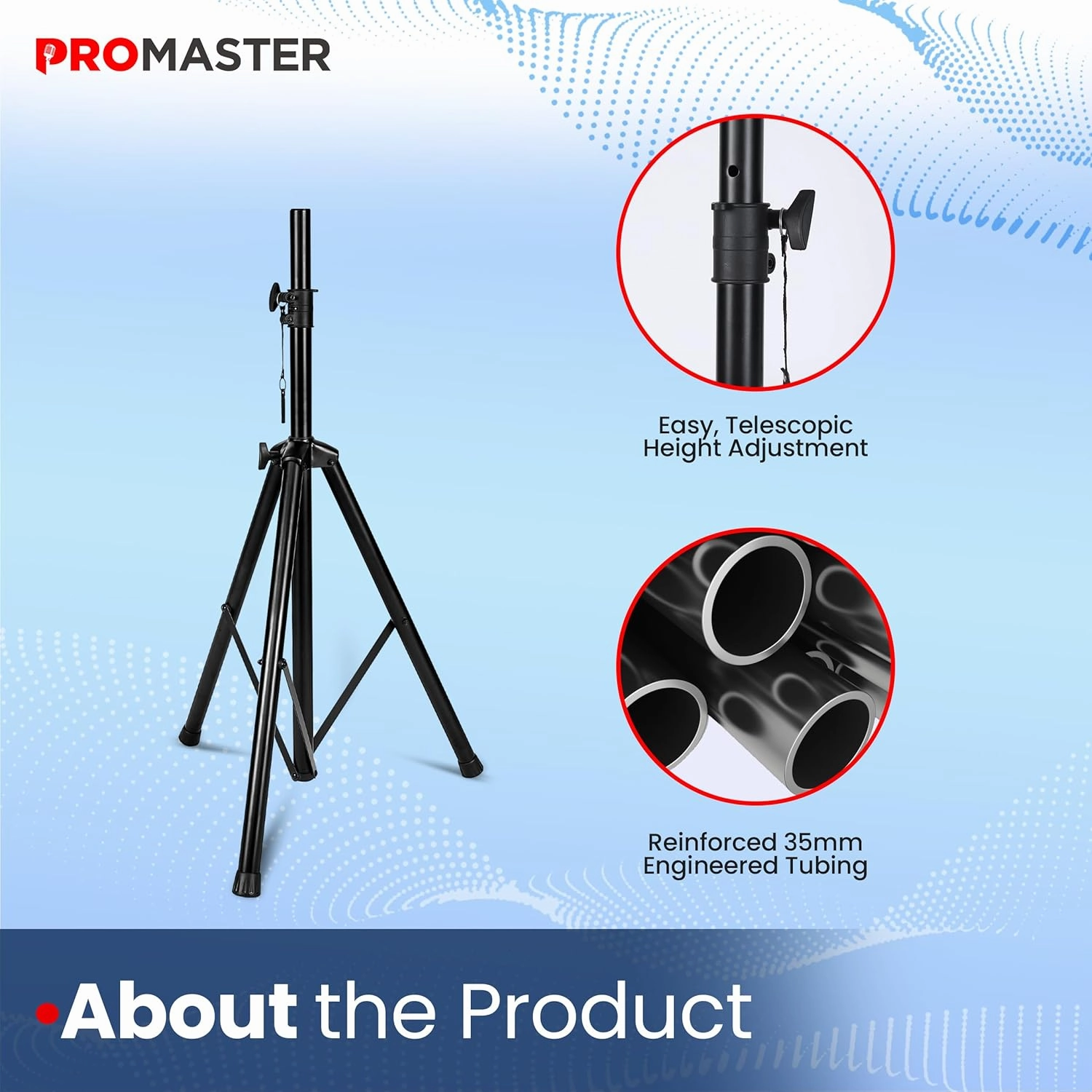 ProMaster Tripod Speaker Stand - Set of 2 Universal and Telescopic Adjustable, Non-Slip Fleet, On-Stage and Studio-Quality Tripod Speaker Stand Mount Holder with Safety Locks and Carrying Bag - Black