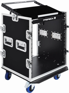 PRORECK 14U Rack/Road Case With Slant Mixer Top, And Casters, 20'' Rackable Depth, Plywood, 14U Installation Size, Pro Stage Performance. audio rack,hi-fi component stand,media shelf,