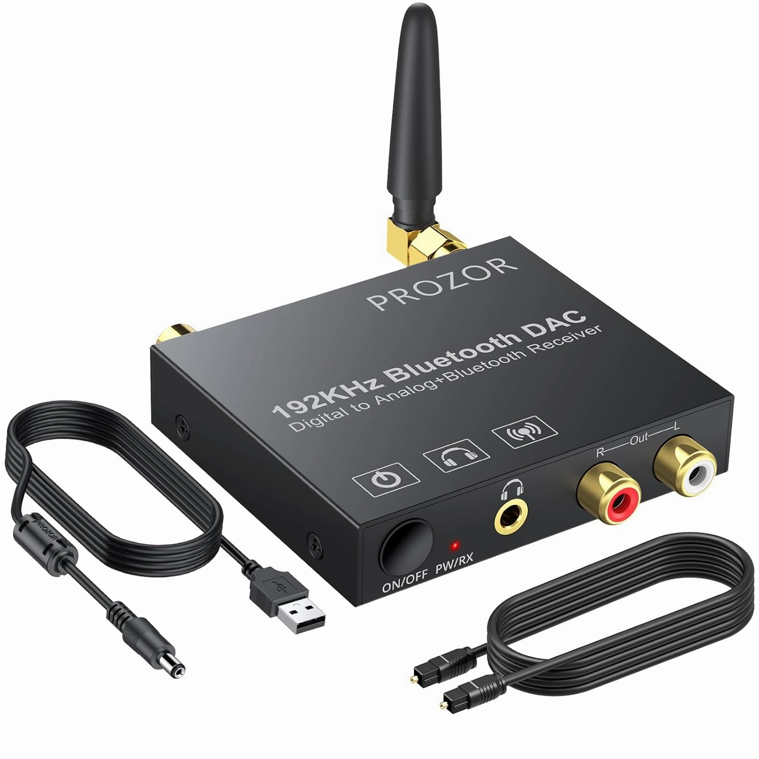 PROZOR 192KHz Digital to Analog Audio Converter, Bluetooth Audio Adapter with Bluetooth 5.0 Receiver, DAC Optical Coaxial Toslink to Stereo L/R RCA 3.5mm Audio Adapter, for HDTVs Smartphones Tablets DAC,USB audio converter,digital to analog converter,