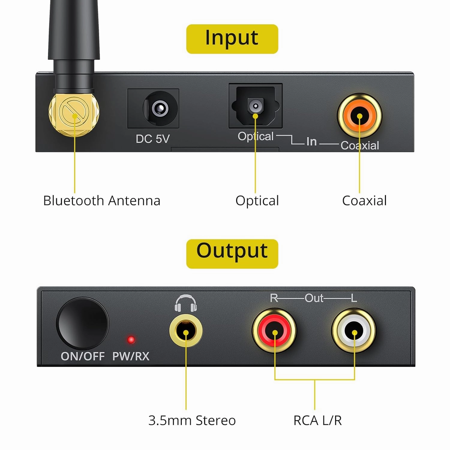 PROZOR 192KHz Digital to Analog Audio Converter, Bluetooth Audio Adapter with Bluetooth 5.0 Receiver, DAC Optical Coaxial Toslink to Stereo L/R RCA 3.5mm Audio Adapter, for HDTVs Smartphones Tablets