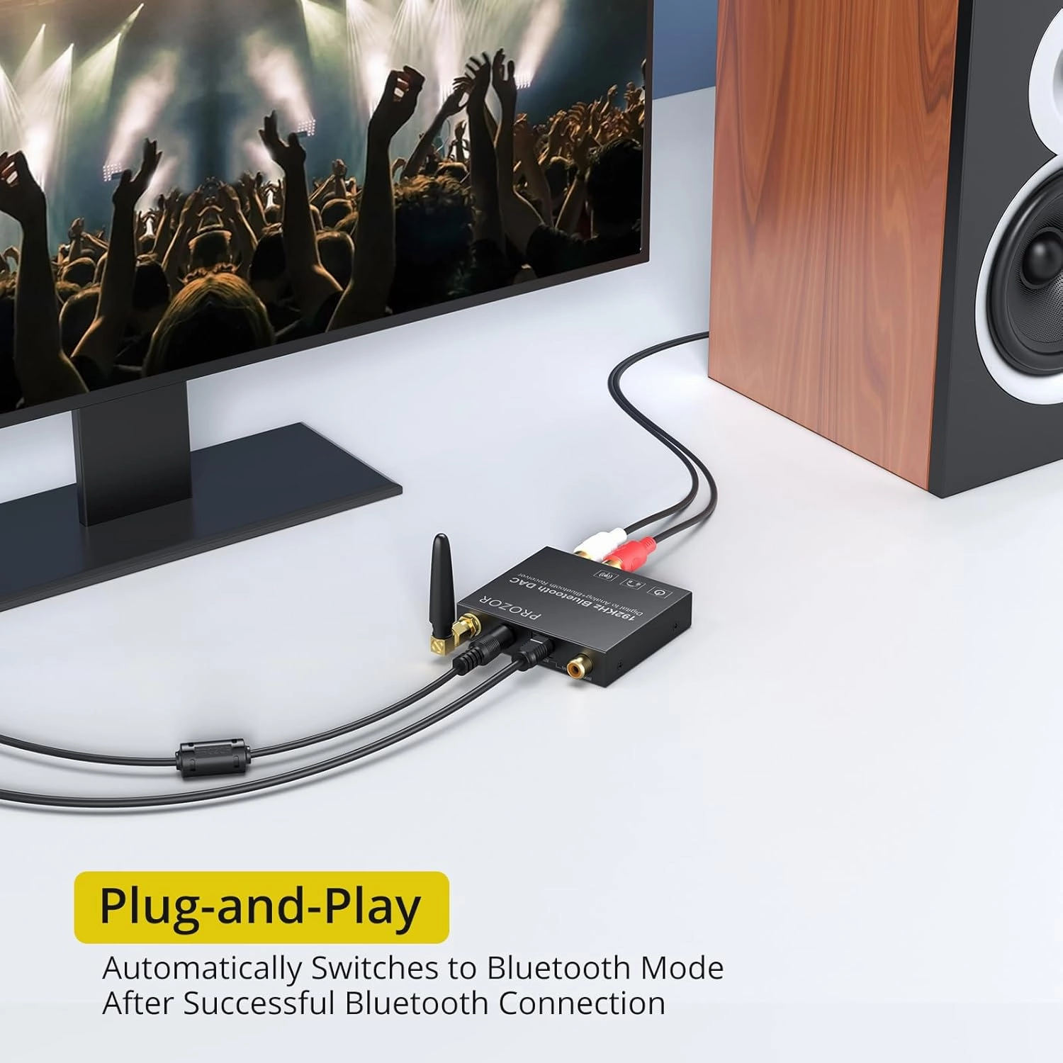 PROZOR 192KHz Digital to Analog Audio Converter, Bluetooth Audio Adapter with Bluetooth 5.0 Receiver, DAC Optical Coaxial Toslink to Stereo L/R RCA 3.5mm Audio Adapter, for HDTVs Smartphones Tablets