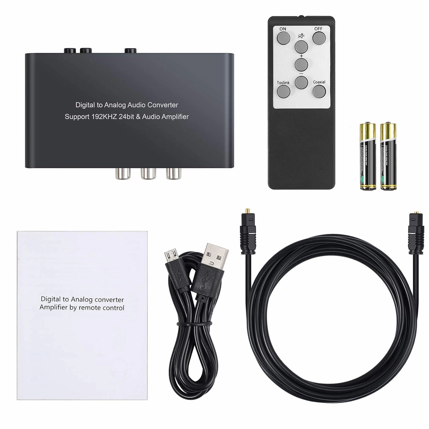 PROZOR 192KHz Digital to Analog Audio Converter Digital Toslink Coaxial SPDIF Optical Input RCA 3.5mm Output Converter with Volume Adjustable Remote Control