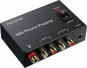 PROZOR MM Phono Turntable preamp - Mini Stereo Audio Low Noise Phono preamplifier with Power Switch, RCA Input, RCA Output, DC 12V Amp Certified Power Adapter Gold-Plated Connectors, Black phono preamp,turntable amplifier,record player preamp,