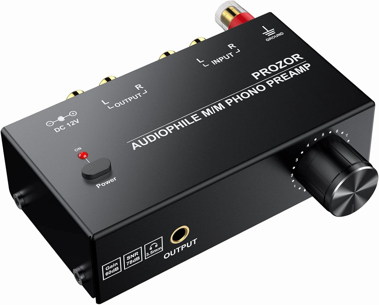 PROZOR Pre Amplifier for Turntable Audiophile M/M Phono preamp with Level Volume Controls with RCA Input, RCA/3.5MM Output interfaces, Low Noise Operation Including 12V 1A Power Adapter phono preamp,turntable amplifier,record player preamp,
