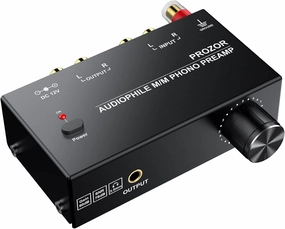 PROZOR Pre Amplifier for Turntable Audiophile M/M Phono preamp with Level Volume Controls with RCA Input, RCA/3.5MM Output interfaces, Low Noise Operation Including 12V 1A Power Adapter phono preamp,turntable amplifier,record player preamp,