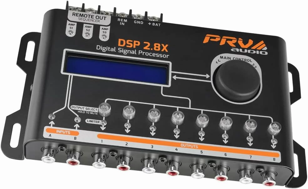PRV AUDIO Car Audio DSP 2.8X Digital Crossover and Equalizer 8 Channel Full Digital Signal Audio Processor DSP with Sequencer Remote Relay audio interface,USB interface,music recording input,