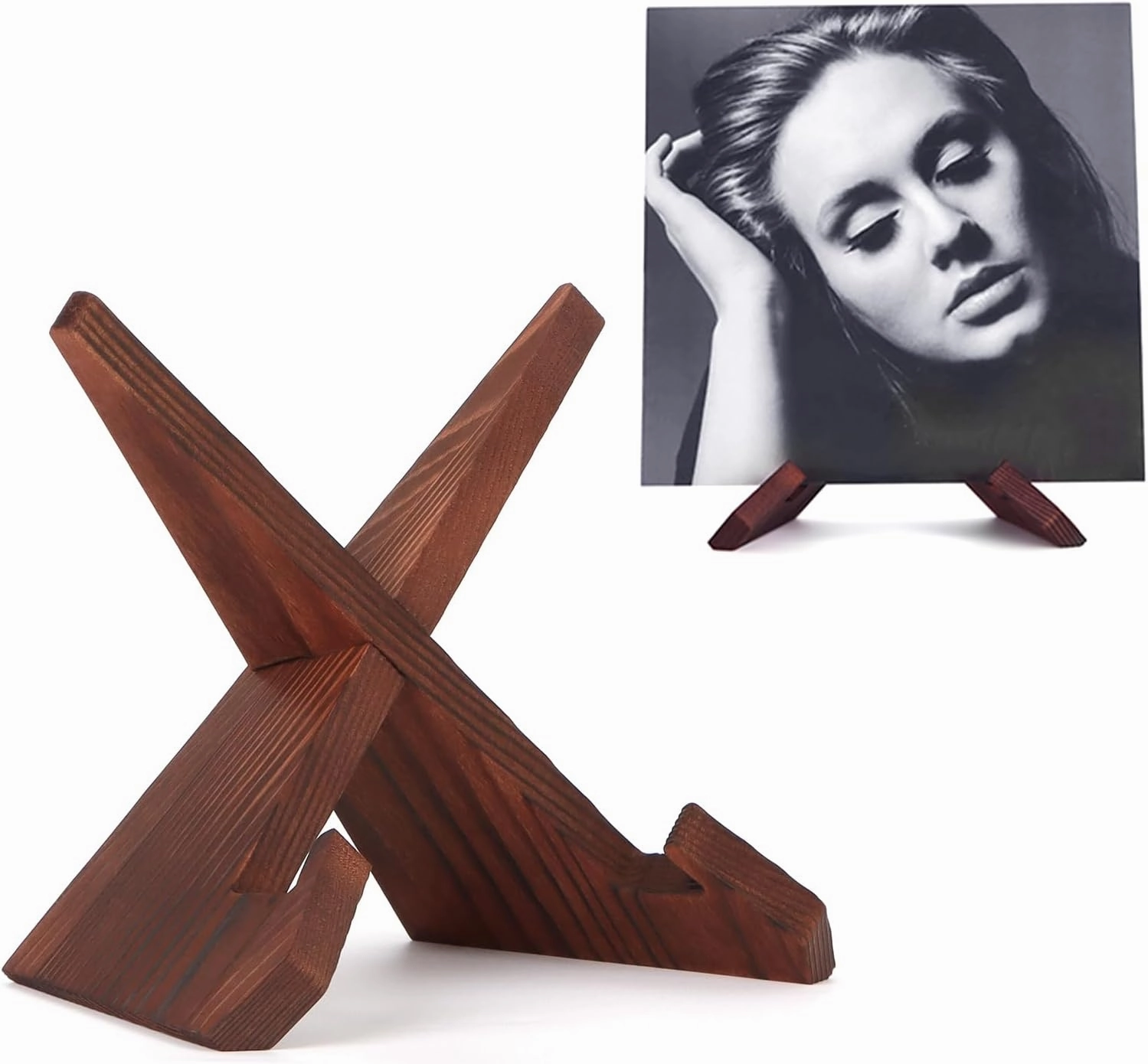 PUERSI Now Playing Vinyl Record Stand, Wooden Display Vinyl Holder Stand, Retro Now Spinning Record Accessories - Rustic Brown vinyl storage,record holder,LP organizer,