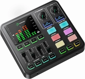 PUPGSIS Gaming Audio Mixer, Audio Interface for PC/Podcast/Streaming, Sound Board with 3.5mm/XLR Mic Input, 48V Phantom Power, Voice Changer, Live Sound Card with DJ Mixer Effects/Bluetooth/4 Channel audio interface,USB interface,music recording input,
