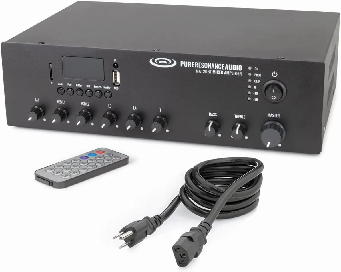 Pure Resonance Audio MA120BT Commercial Audio 120W Mixer Amplifier, 70V/100V/8 Ohm Outputs, Black balanced output player,audiophile player,hi-res digital player,