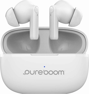 PureGear PureBoom Wireless Earbuds for Enhanced Sound, Touch Control Stereo Headphones in Ear Built-in Mic for iPhone/Android Phones/TV/Laptops, More Devices (White) Lifetime Replacement Coverage TWS earbuds,compact wireless buds,Bluetooth ear tips,