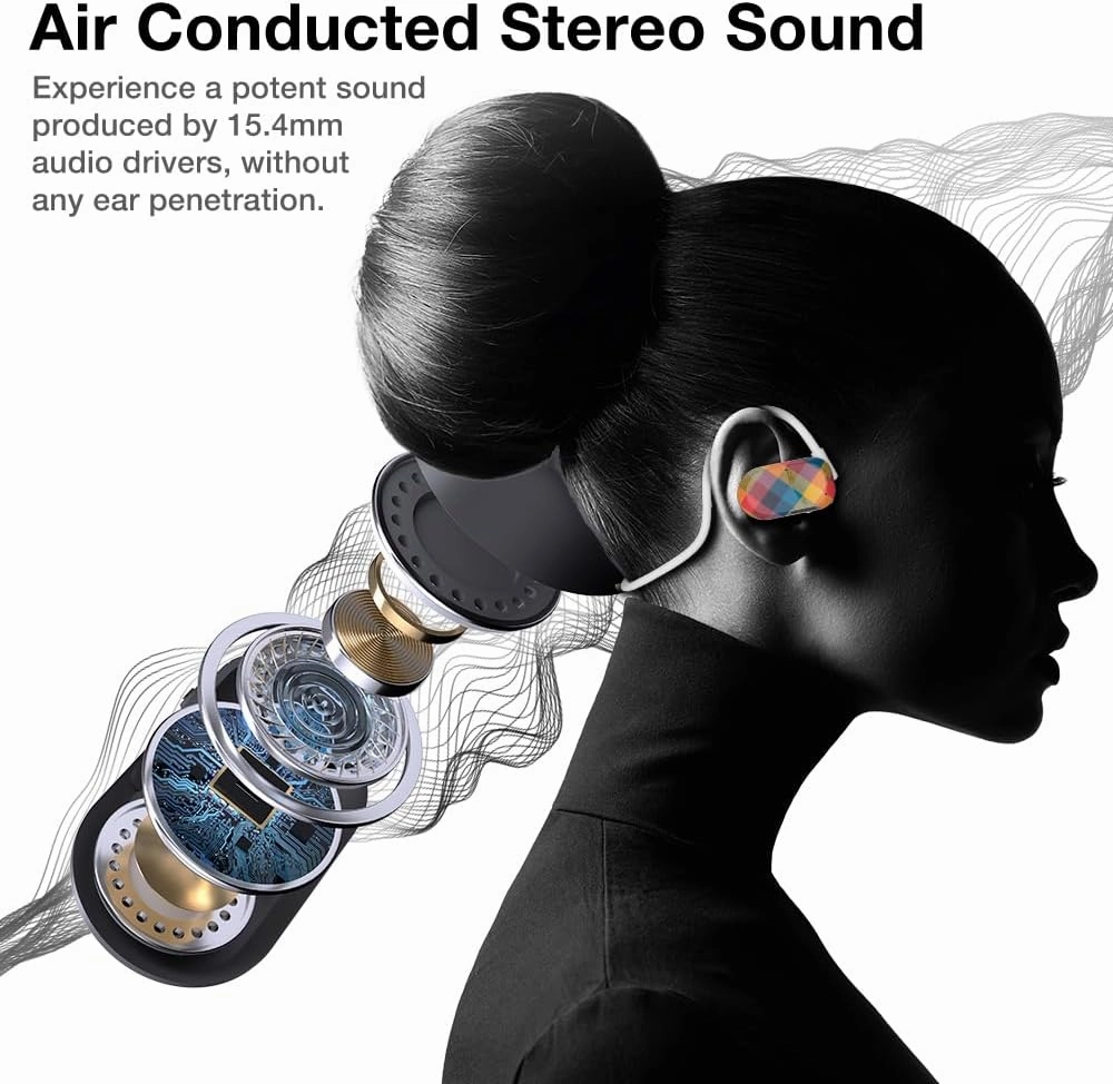 Purity Air Open Ear Headphones - True Air Conduction Wireless Bluetooth Open Ear Earbuds with Dual Mic for iPhone/Android - Secured Long Wearing Comfort, Sports Sweat Resistant (ACPCS151)